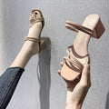 Exportplus size thick heel sandals women's summernew arrival medium heel one-line sandals women's two-wear fashion high heel sandals