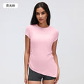 Summer crew neck activewear short sleeve women's ruched waist slimming yoga top running fitness t-shirt d26071