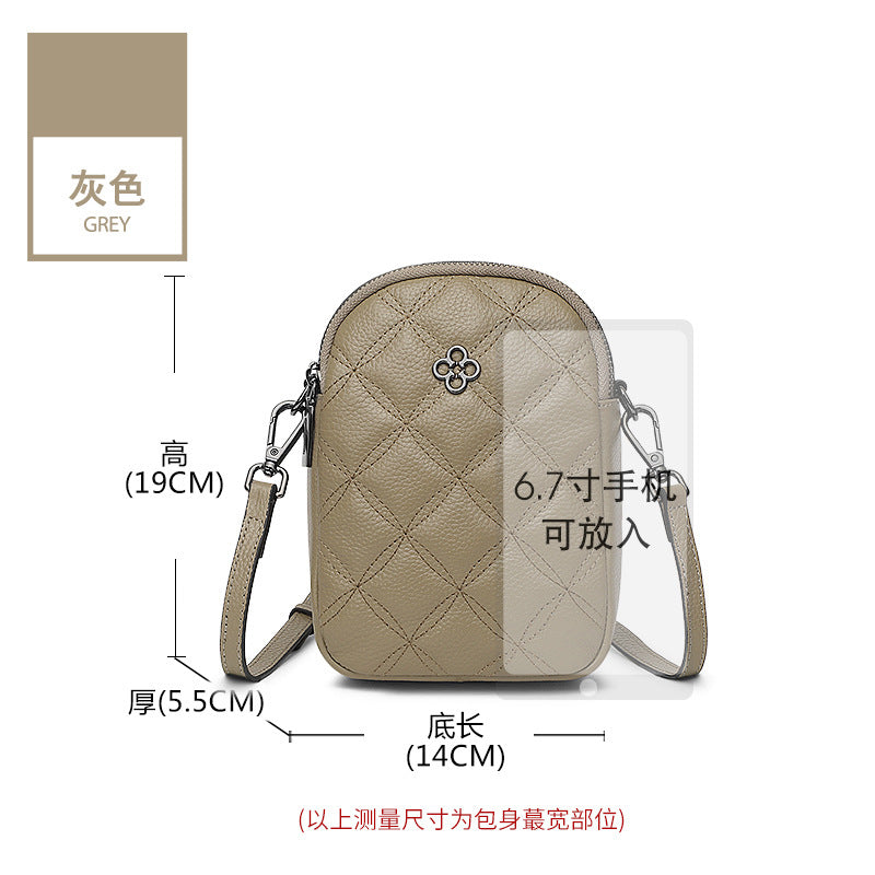 Rhombus pattern leather messenger bag women's vertical large-capacity mobile phone bag 2025 new lightweight mini shoulder small backpack