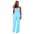 European and american cross-border women's fashion  summer new arrival: elegant square neck slim-fit button-down sleeveless top and high-waisted pants set