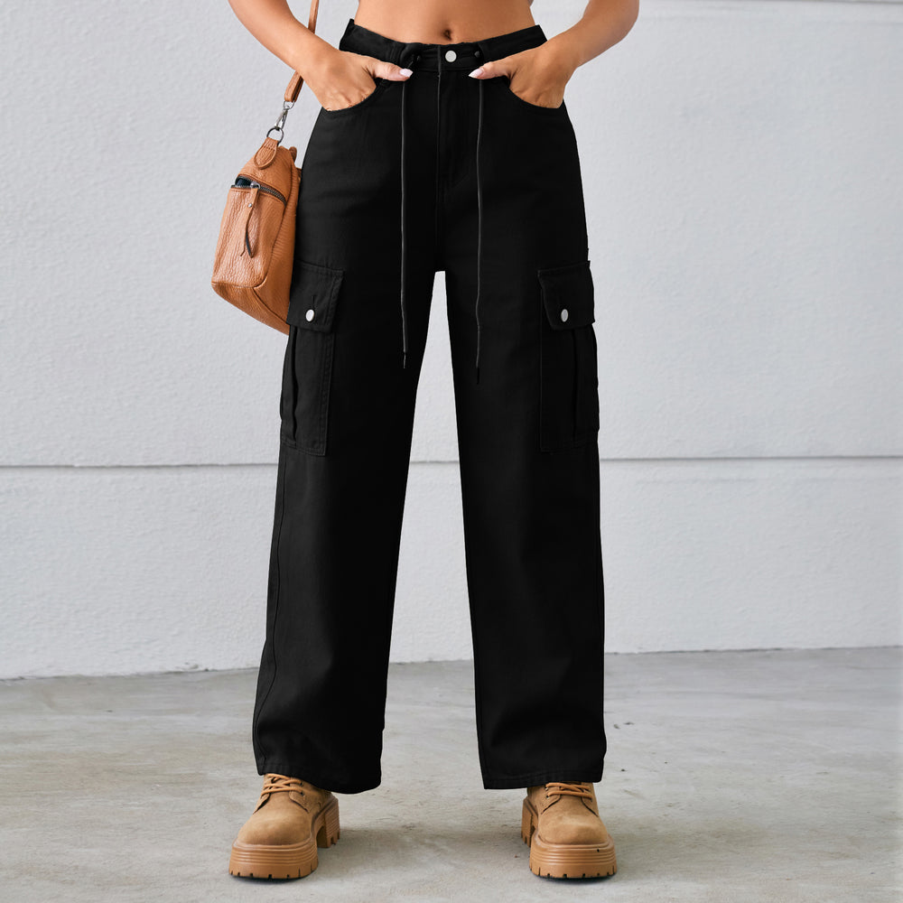 Fashion cross-border independent station  new arrival denim drawstring adjustable washed overalls pants casual pants for women