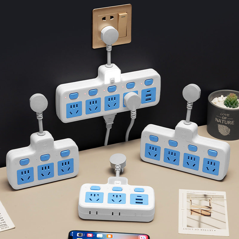 For home office pure copper short line conversion socket usb night light independent switch multifunctional one-to-multiple hole plug