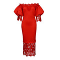 women's new one-line collar lacepatchwork banquet evening dress lantern sleeve ol bridesmaid dress exportdress