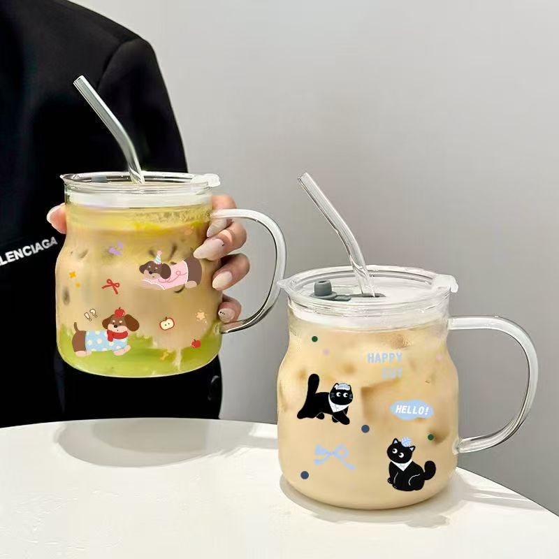 Water cup for women summer high-looking glass cup new arrival fruit tea large capacity straw cup cute mug