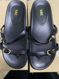 Za2025 summer/spring new women's fashion buckle strap sandals outdoor casual slippers leather buckle sandals