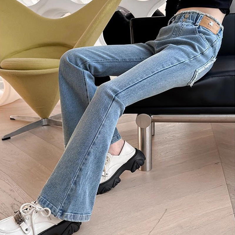 Custom girls' spring denim jeans - spring/autumn styles for mid-to-large children - girls' flare pants - trendy trousers - spring kids' pants