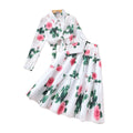Girls' two-piece set for mid-to-large children: floral long-sleeve dress with collar