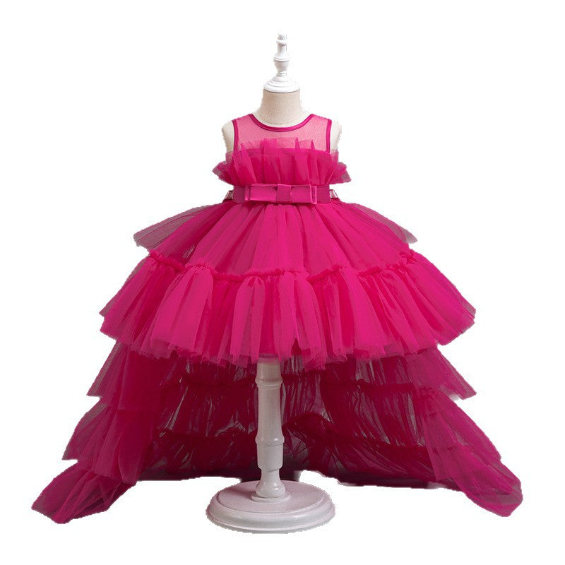 hot seller: girls' train dress - high-low mesh party dress for girls' birthday princess party -