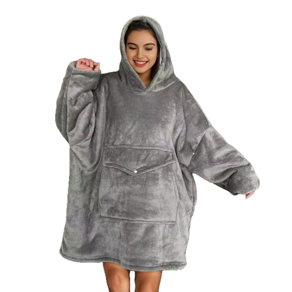 European and american style lambswool hooded fleece blanket - oversized printed sweatshirt loungewear for women and couples