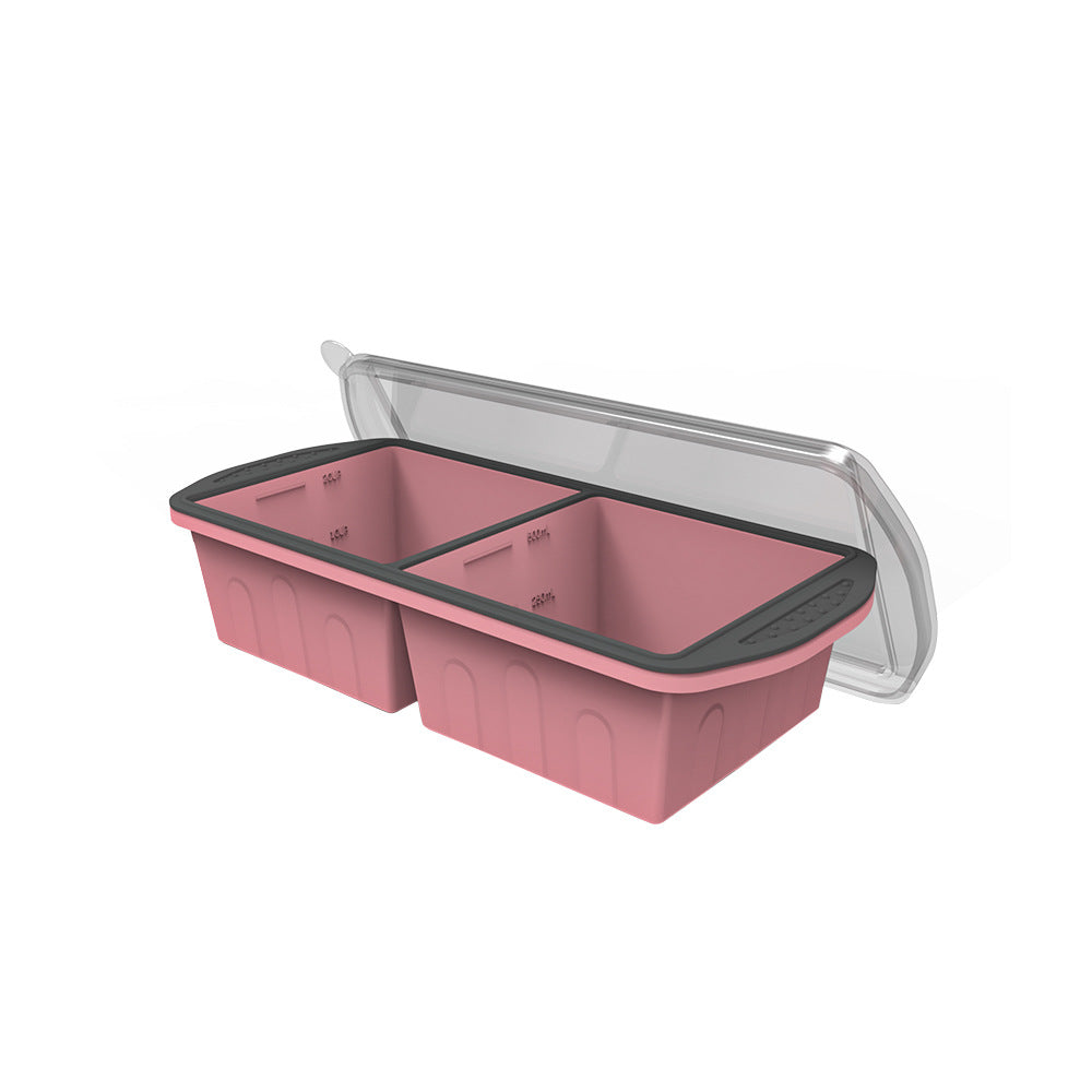 Silicone large ice grid frozen soup with lid hot pot base 2 grids separate soup frozen storage box silicone ice cube mold
