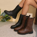 Plus size women's mid-calf boots with side zipper - british style, autumn  new collection, retro round toe knight boots -
