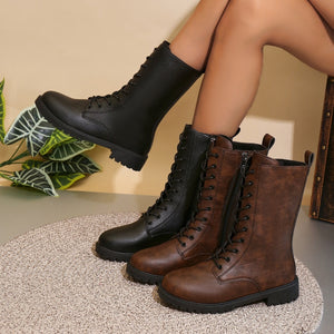 Plus size women's mid-calf boots with side zipper - british style, autumn  new collection, retro round toe knight boots -