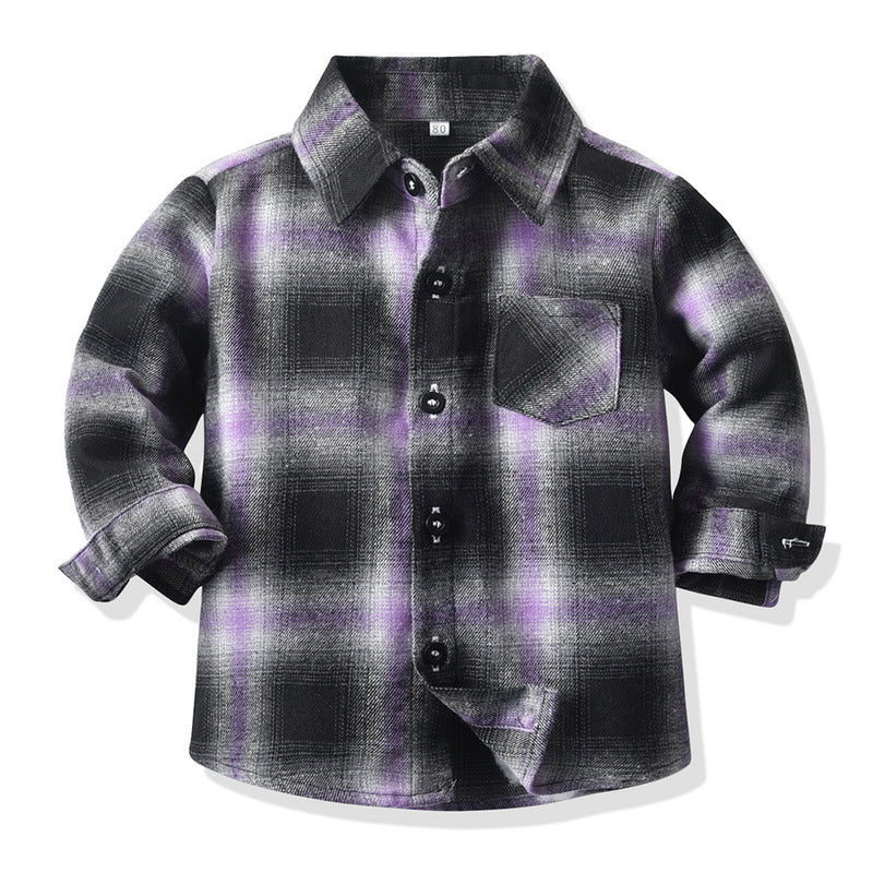 new product kids shirt preppy style spring & fall cotton plaidlong sleeves boys lapel children's clothing baby shirt