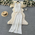 Korean sweet age reduction cut out crochet knittingtops women's high waist tight hip cover skirt summer clothes elegantsuit