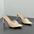 Yx pointed-toe high heels women's 2026 summer new collection champagne gold embroidered stiletto heels single shoes summer slippers for outdoor wear