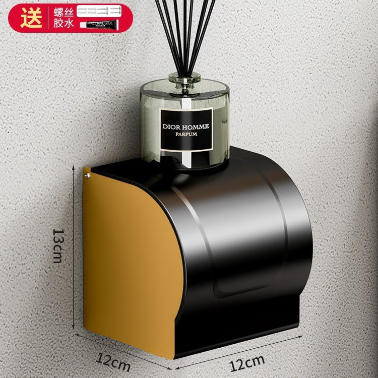 Paper towel holder, non-punching space aluminum, black bathroom, mobile phone rack, toilet, roll paper holder, toilet, hand wipe carton.