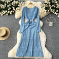 Order korean style gentle style cut out crochet knittingdress women's waist strap over the knee suspender bottom skirt suit
