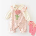 Infant and toddler spring/autumn casual outing outfit for baby girls, super cute and stylish two-piece set with overalls, perfect for 100-day celebrations and trendy wear