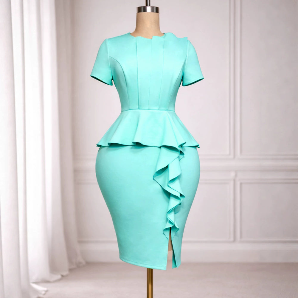 ruffleselegantelegance hip-hugging dress drapedhigh waist mint green party evening dressdresses