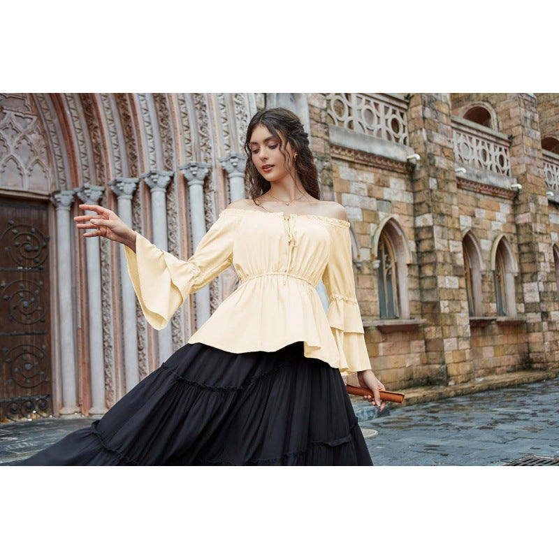 Amazon fashionretroruffleslong sleevesshirt women's  spring new arrival age-reducing sweettops