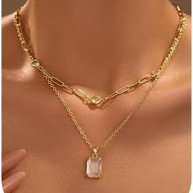 Amazon gold layered pendant gold plated crystal choker paperclip rhinestone necklace women's party prom jewelry