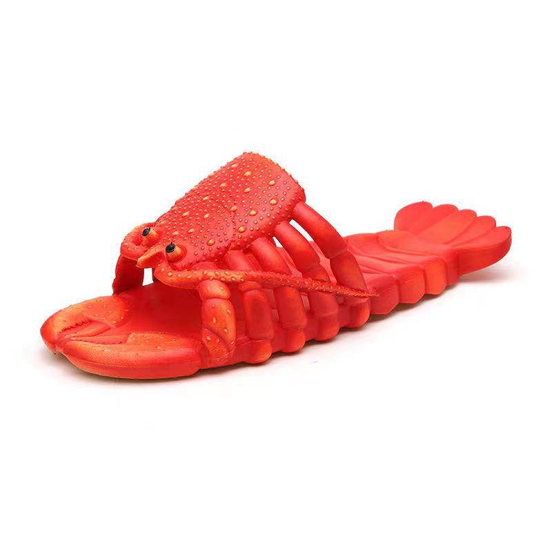 Custom summer men's and women's couple sandals & slippers - family matching cartoon lobster slippers - funny crayfish beach slippers