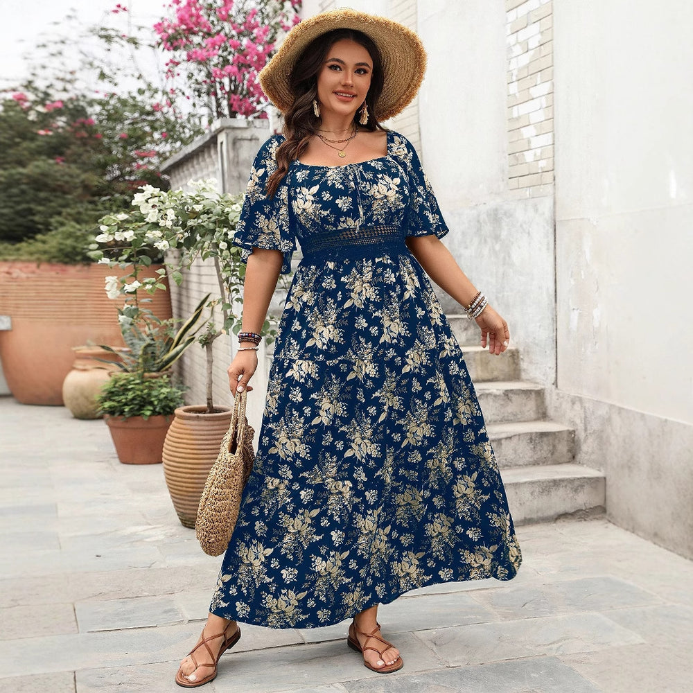 European and american new style printed retro country style plus size women's clothing 150kg patchwork plus size red dress