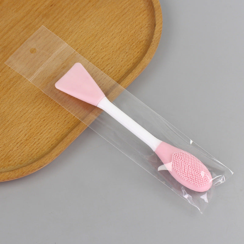Dual-ended mask brush: silicone mask spatula with scraper head + facial cleansing brush for applying mud masks