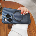Suitable for iphone16pro carbon fiber pattern lens film mobile phone case apple 15pc magnetic magsafe hard case