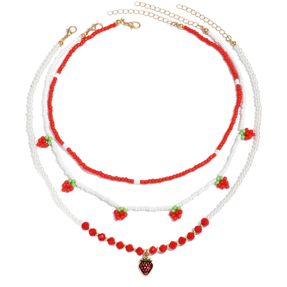 Pearl necklace set wholesale - new european and american cross-border jewelry - strawberry pendant, fresh & delicate polymer clay seed bead necklace for women