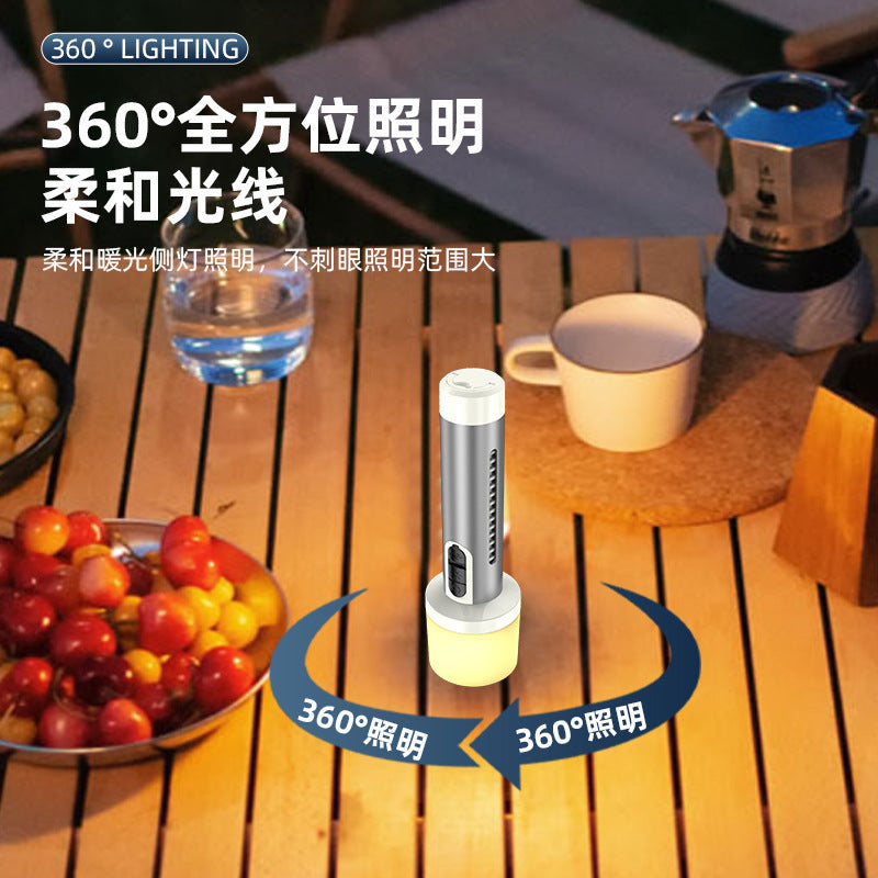 2023 new aluminum alloy flashlight outdoor camping rechargeable lighting camping light LED emergency light floodlight