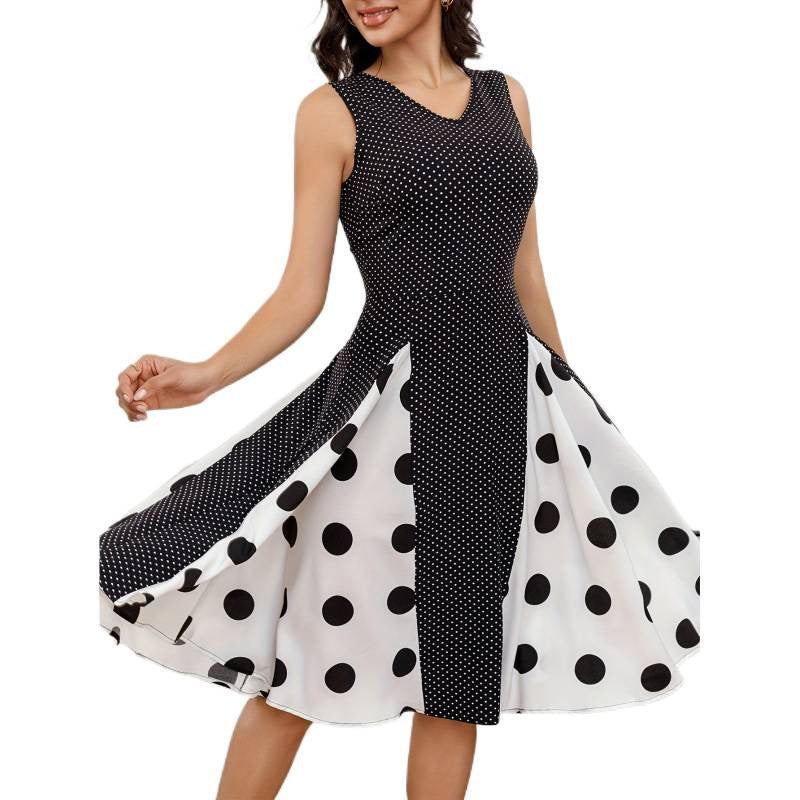 new women's polka dot patchwork slim-fit dress