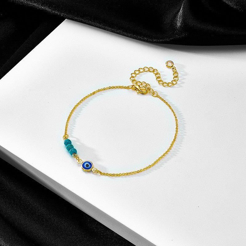 Amazon hot selling jewelry fashion popular devil's eye double layer anklet bohemia ankle chain beach foot jewelry