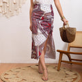 cross-border code new  women's original elegant ethnic style slit vacation print midi skirt
