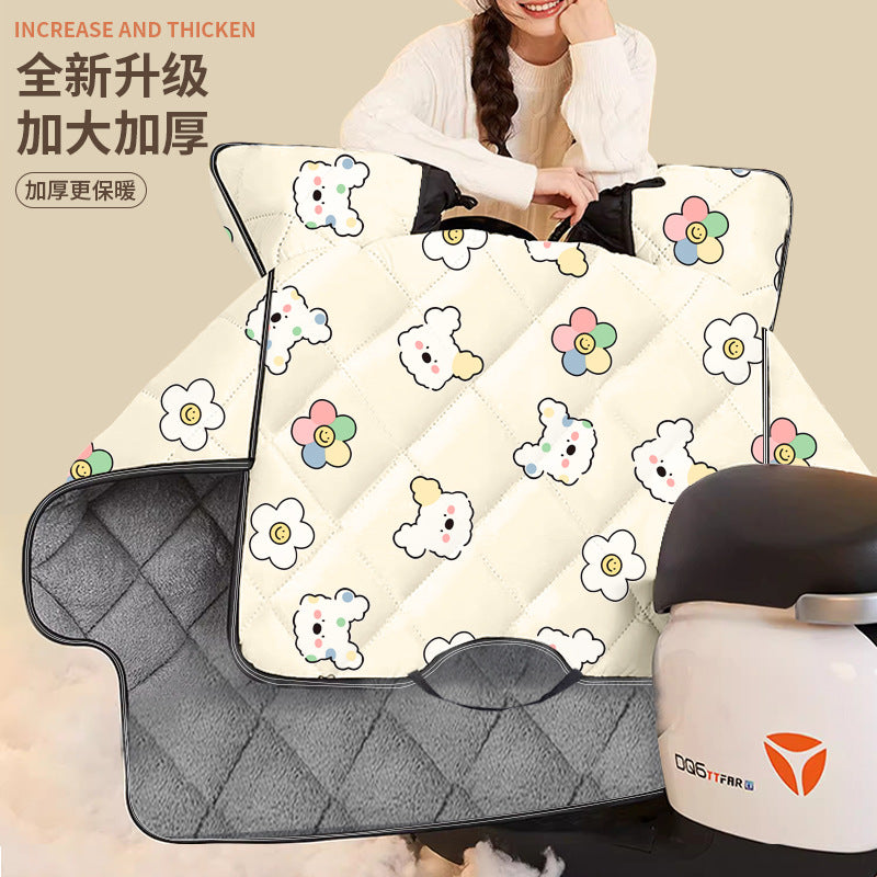 Electric vehicle battery car windshield quilt fleece-linedthickened plus size winter motorcycle cover waterproof cold cover waterproofthickened