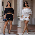 C7701 cross-border    new women's sexy lace bandeau crop top mini skirt set