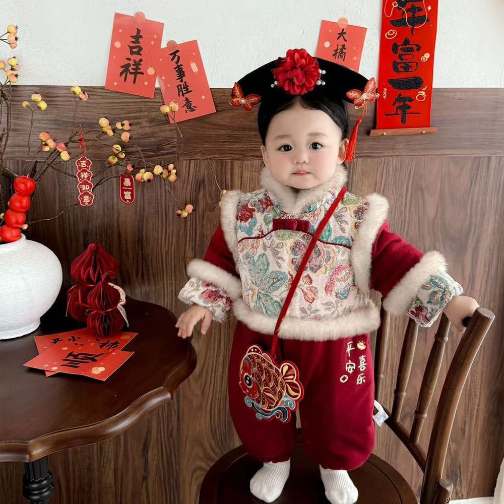 Winternew arrival winter clothing new year jumpsuit baby new year greetings suit outing khaki heroine treasure wedding banquet clothes thick