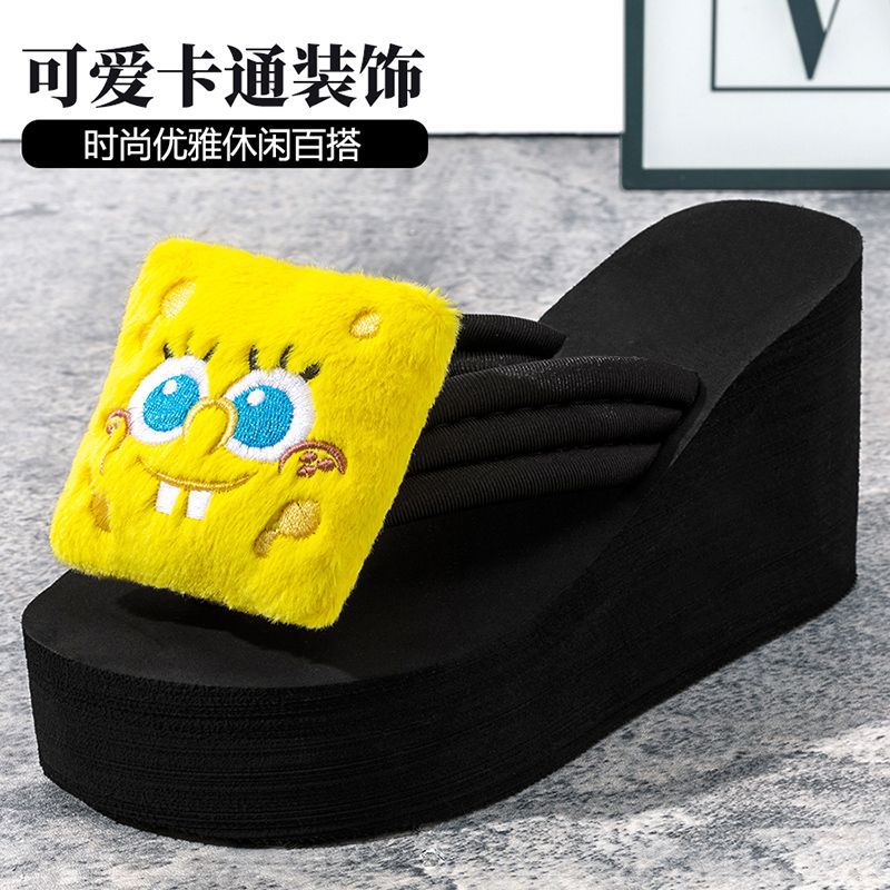 9cm spongebob super high heel summer new soft sole flip-flops women's flip-flops outwear beach vacation sandals