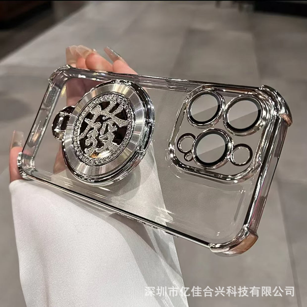 Suitable for apple 17 mobile phone case, accessible luxury rotating trendy brand magnetic suction bracket iphone15 european and american four-corner couple case