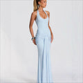 2026 cross-border women's fashion: new european and american style flowy ribbon spliced camisole maxi dress - slim fit bodycon halter neck evening gown