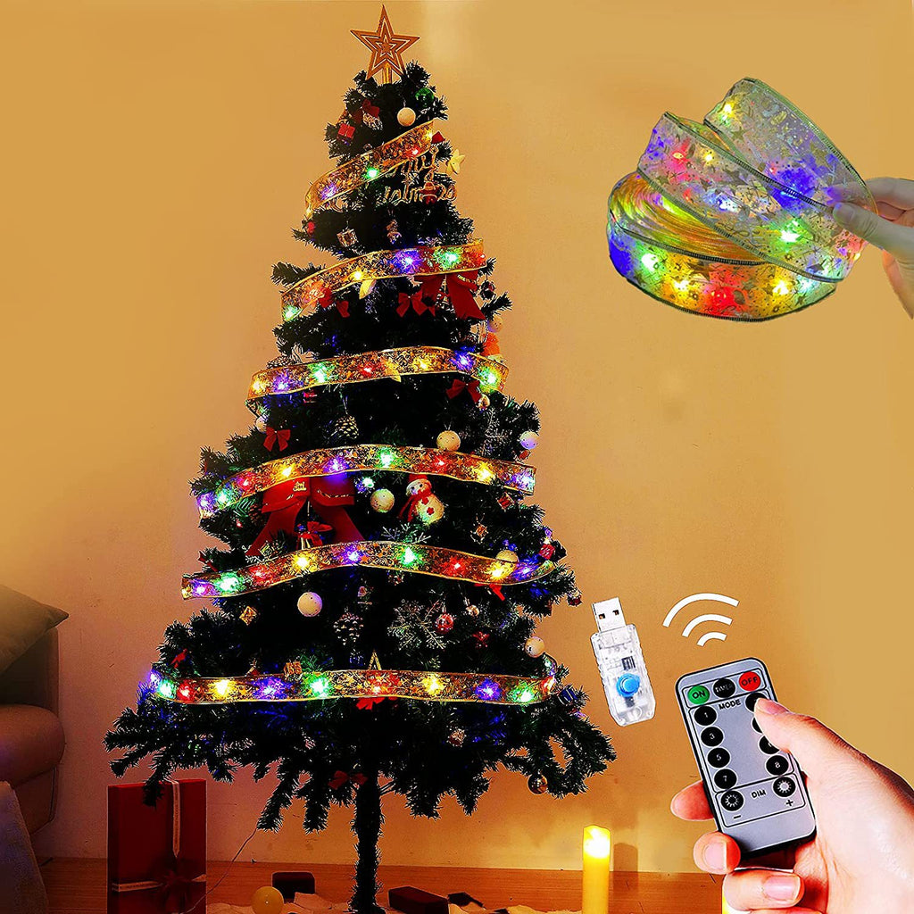 Cross-border Christmas ribbon LED light string Christmas tree decorative light Satin light gift box decorative ribbon flash light string