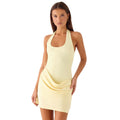 summer new sleeveless halter u-neck patchwork satin shirred bodycon mini dress