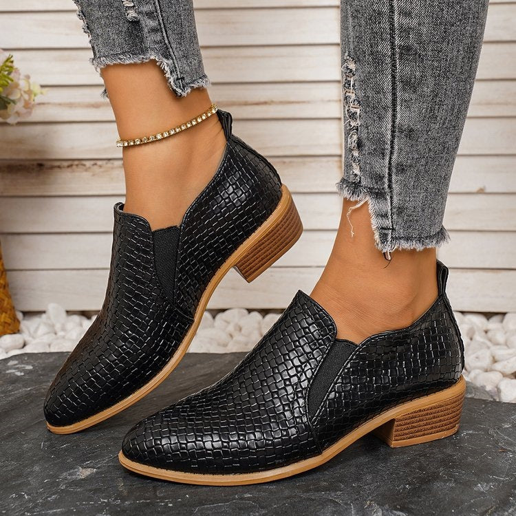 export plus size autumn new pointed-toe low-cut pumps brown chunky heel ankle boots  mid-heel leather upper