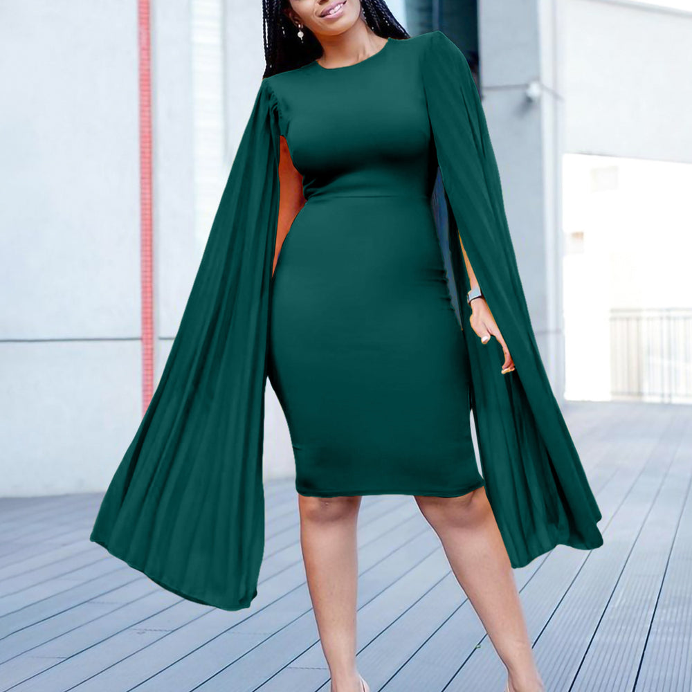 D468  independent station exportfashionelegantelegantollong sleeves pleated hip-covering elegance african dress