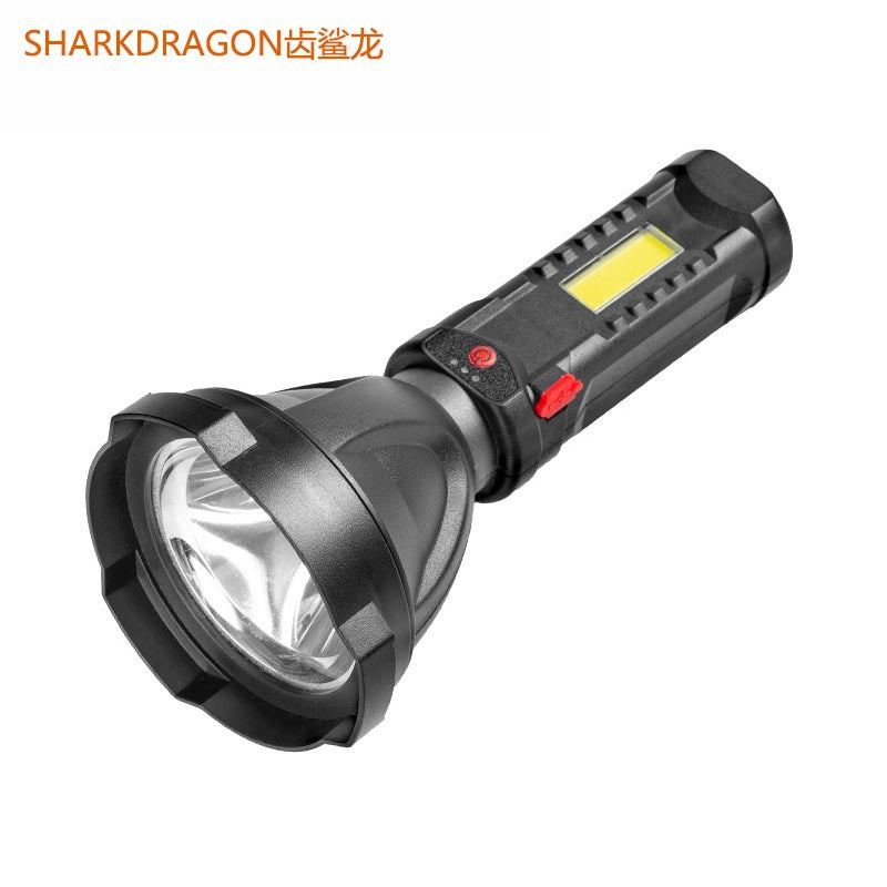 Cross-border new LED flashlight USB charging outdoor camping with side light power display plastic small flashlight