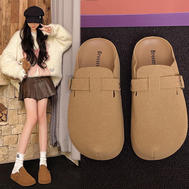 New arrivaloutwearthick sole birkenstock shoes slip-on toe cap lazy slippers women's shoes soft bottomjapanese styleeasiest for match shoes
