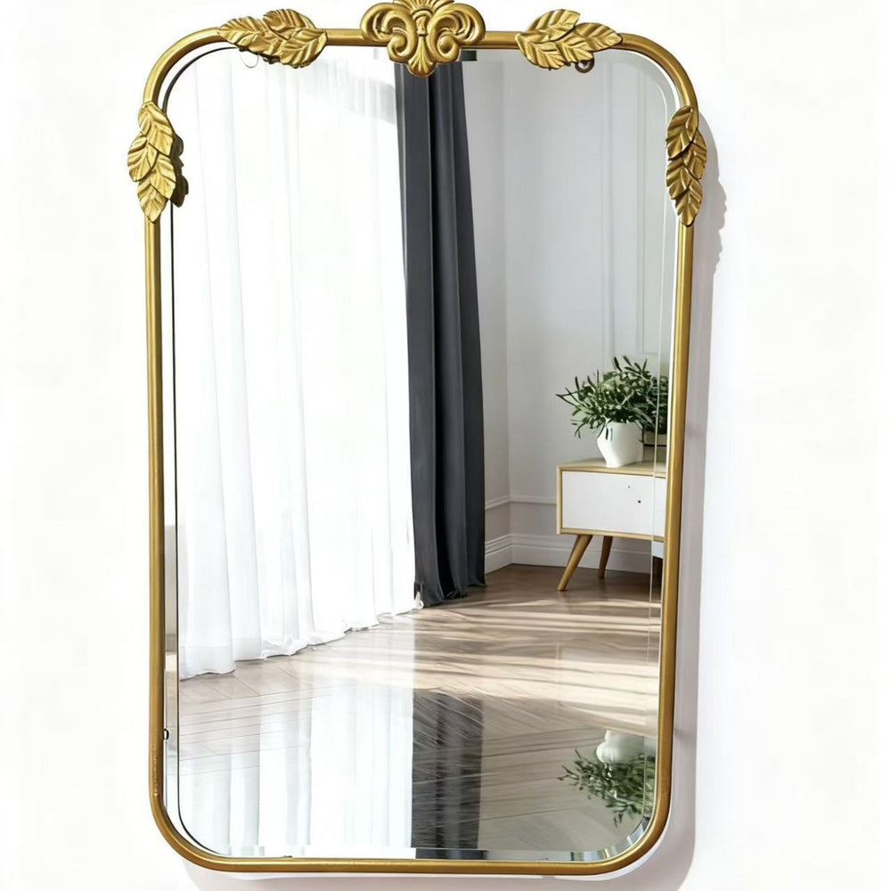 French retro full-length mirror, european-style solid wood carved floor mirror, bedroom wall-mounted gold vanity mirror, entryway mirror