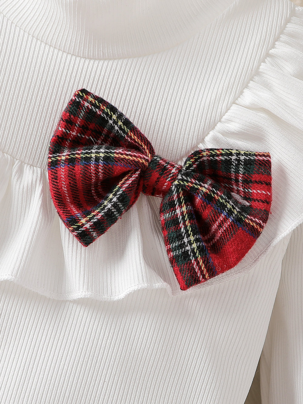 autumn cross-border girls' ruffle collar top + plaid heart patchwork skirt two-piece set