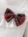 autumn cross-border girls' ruffle collar top + plaid heart patchwork skirt two-piece set