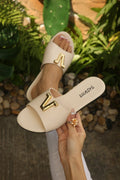 Export new arrivalretroniche styleletter sandals for women summer outwear seaside flat one-line beach slippers